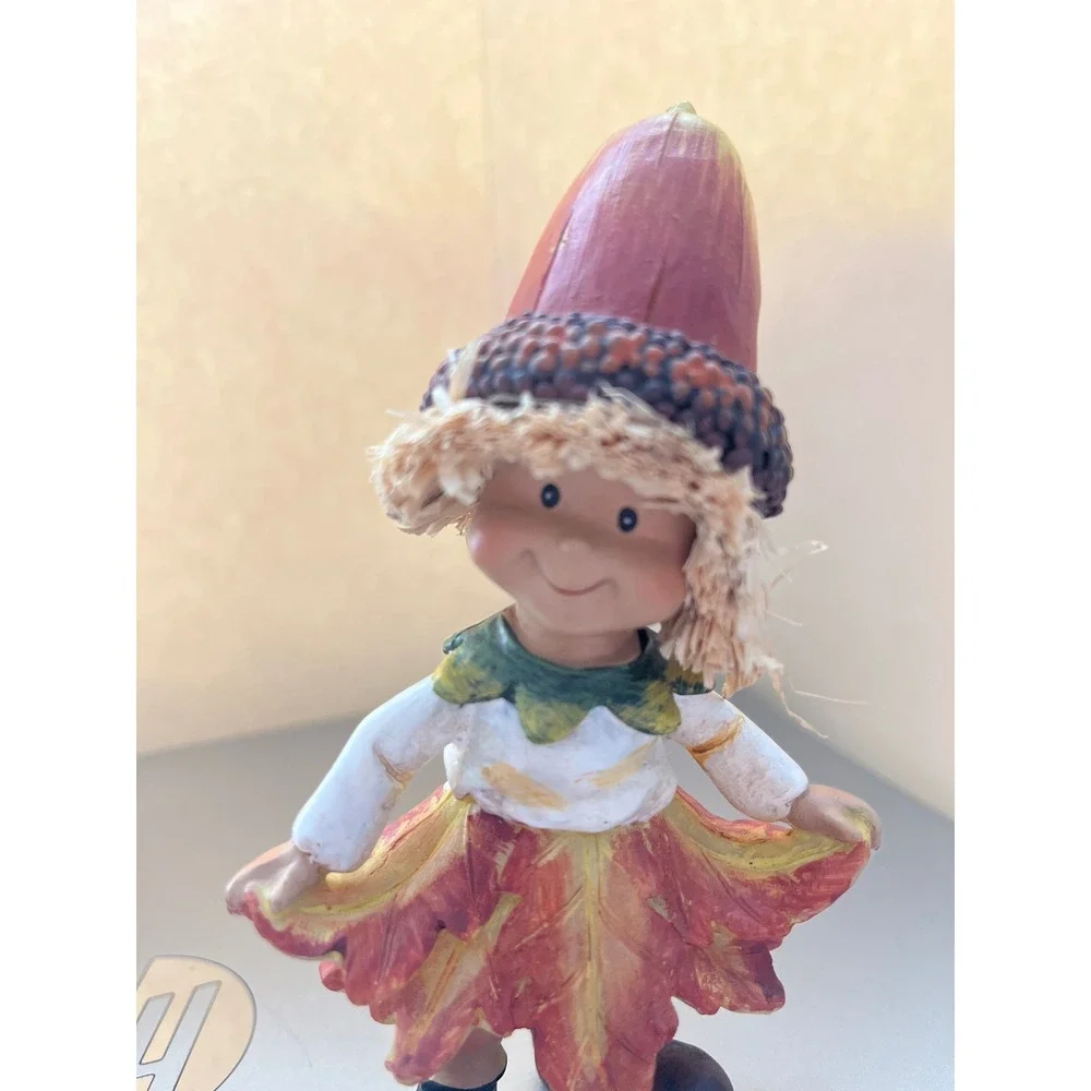 Fall Harvest Gnome Figurine Acorn Hat Leaf Skirt Autumn Decor 5.5 Inch